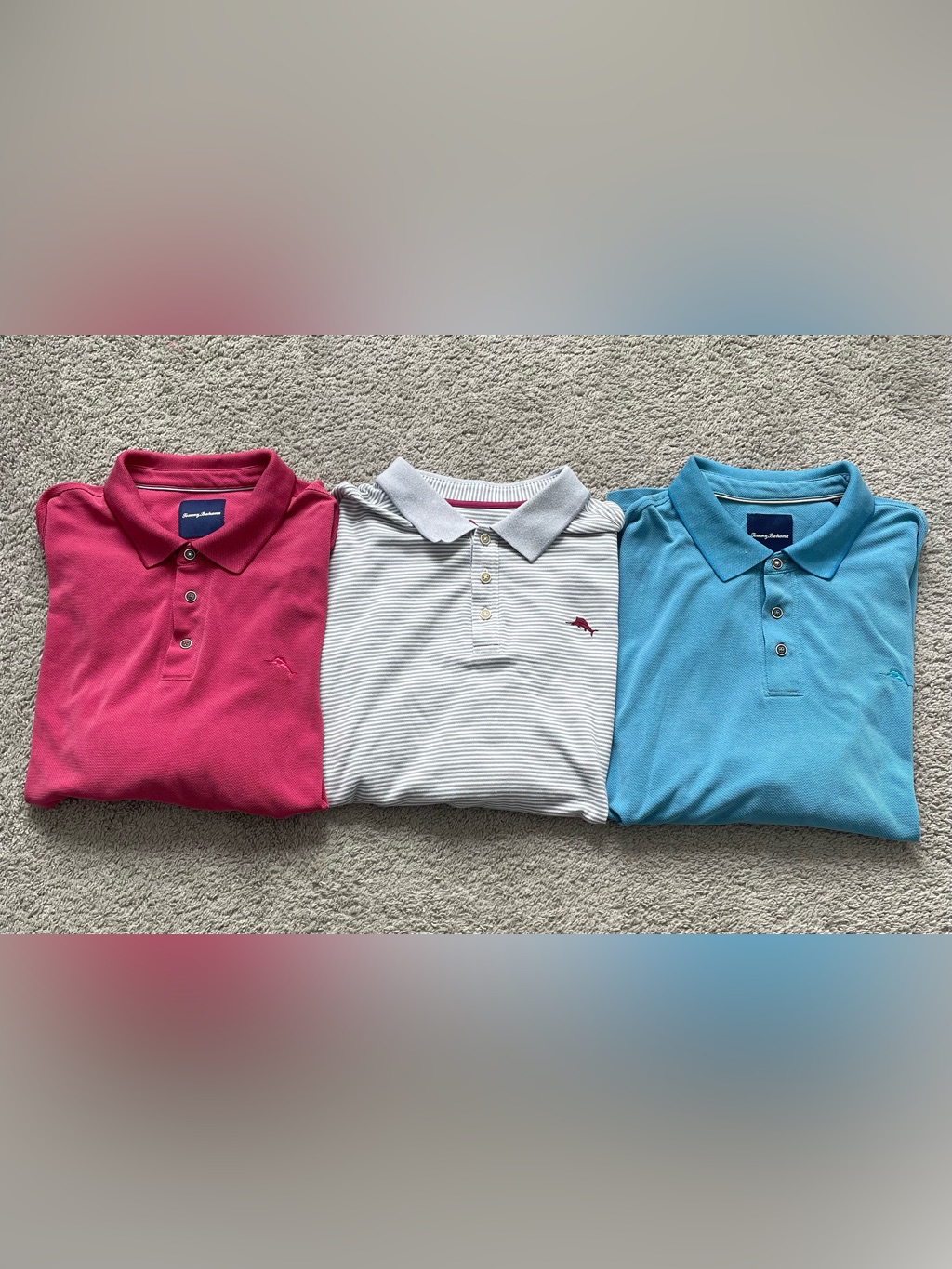 Lot Of 3 Tommy Bahama Men Xxl Polos Blue Pink Striped Supima Cotton Modal Blend